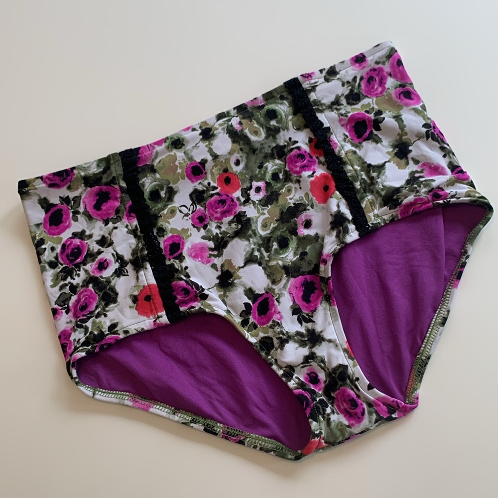 💜💚🖤 Seafolly Australia High Waist Bikini Bottoms - Vintage - Floral 🖤💚💜